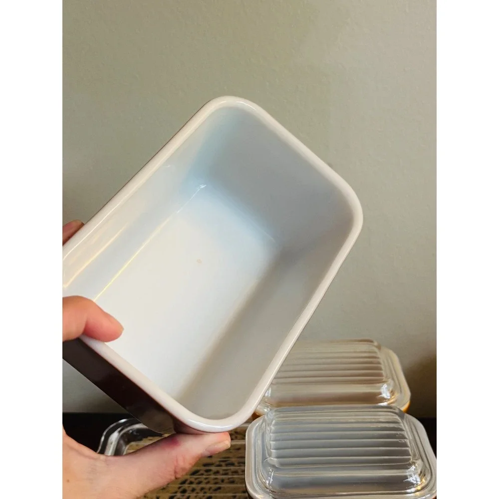 Vintage Pyrex Old Orchard Refrigerator Set 7 piece with clear trailing platter